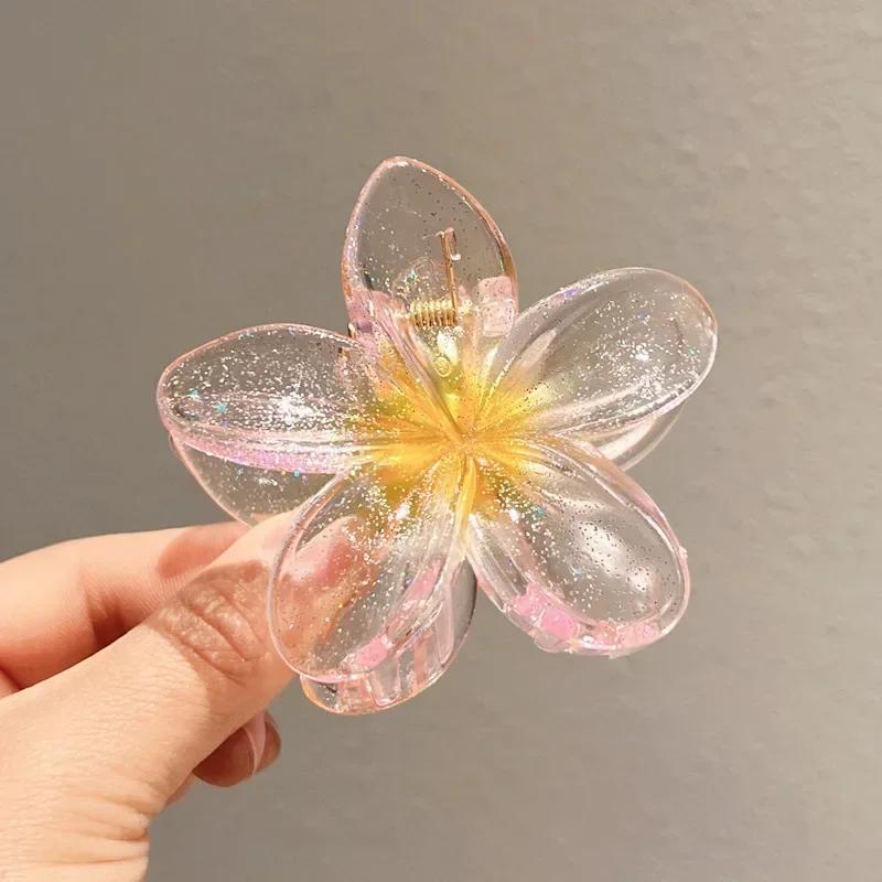 Fashion Sparkling Flower Claw Clip for Women Transparent Sweet Ponytail Shark Clip Versatile Girl Hair Accessories