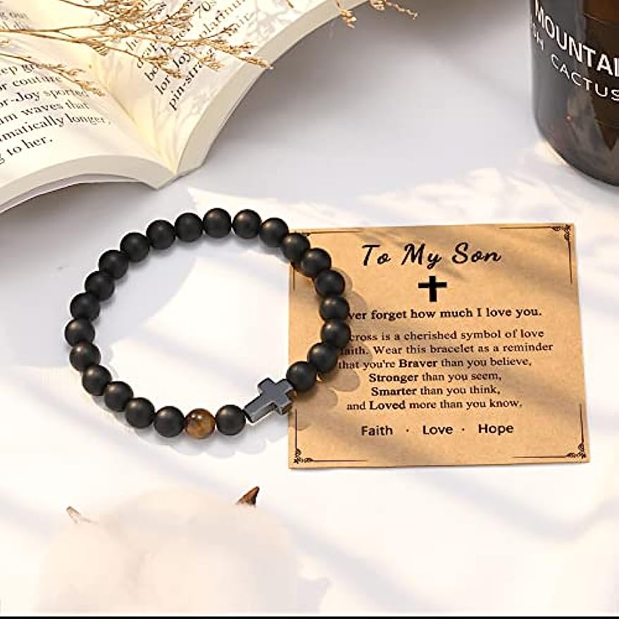 To Mens Boys Gifts Cross Bracelet for Son, Grandson, Dad, Godfather, Men Birthday Graduation Retirement Christmas Christian Gift for Teens Boys Men