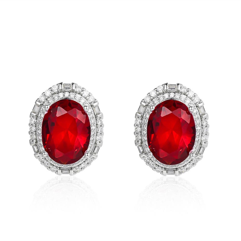 Color treasure set inlaid with oval zircon stud earrings, pompous luxury design earrings women