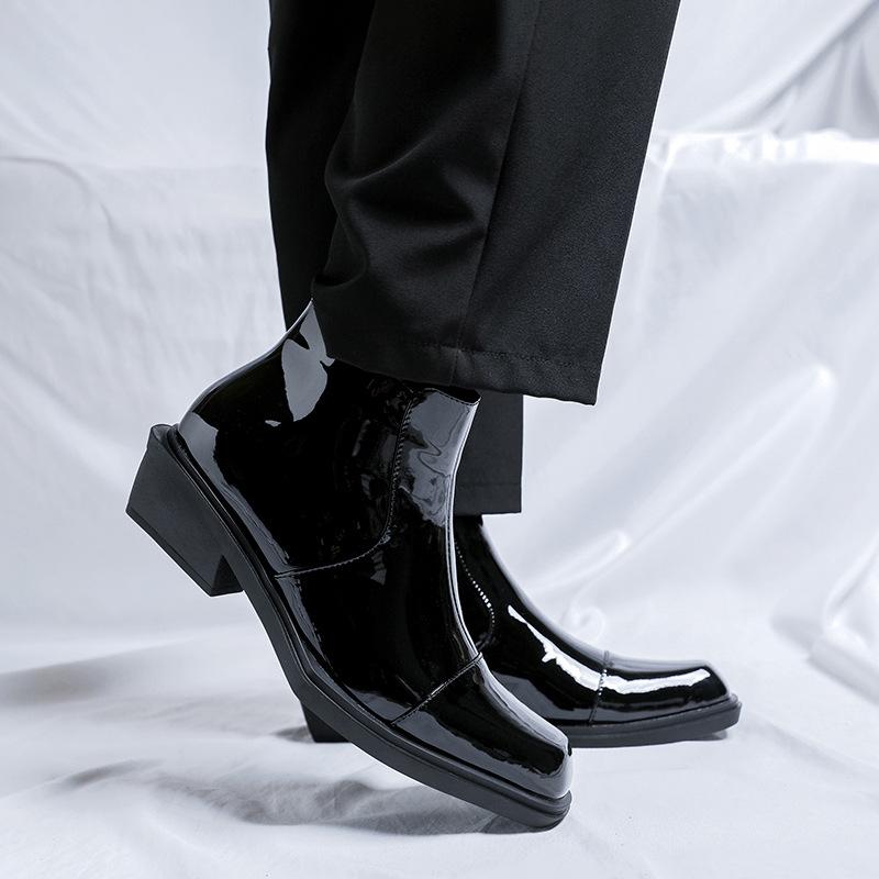 Chelsea boots pointed Martin boots men's winter velvet British inner heightening platform short boots men 66633-R