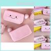 Cute Pink Smiling Pom Pom Large Capacity Pencil Case Plush Storage Bag For Students