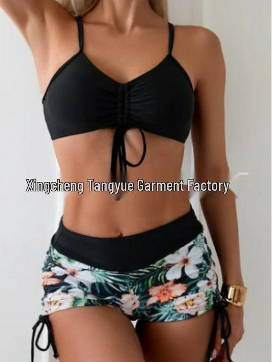 

Европейский и американский принт Бикини с разрезом и высокой талией L чёрный