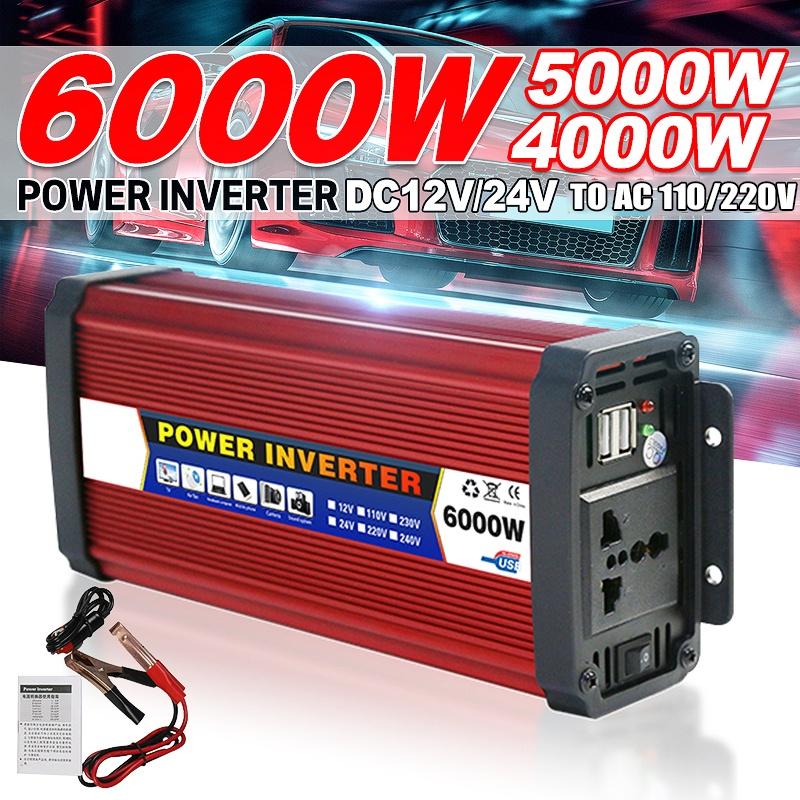 4000W 5000W 6000W DC 12V/24V To AC 110V/220V Modified Sine Wave Voltage Transformer Converter Adapter 2 USB Car Power Inverter