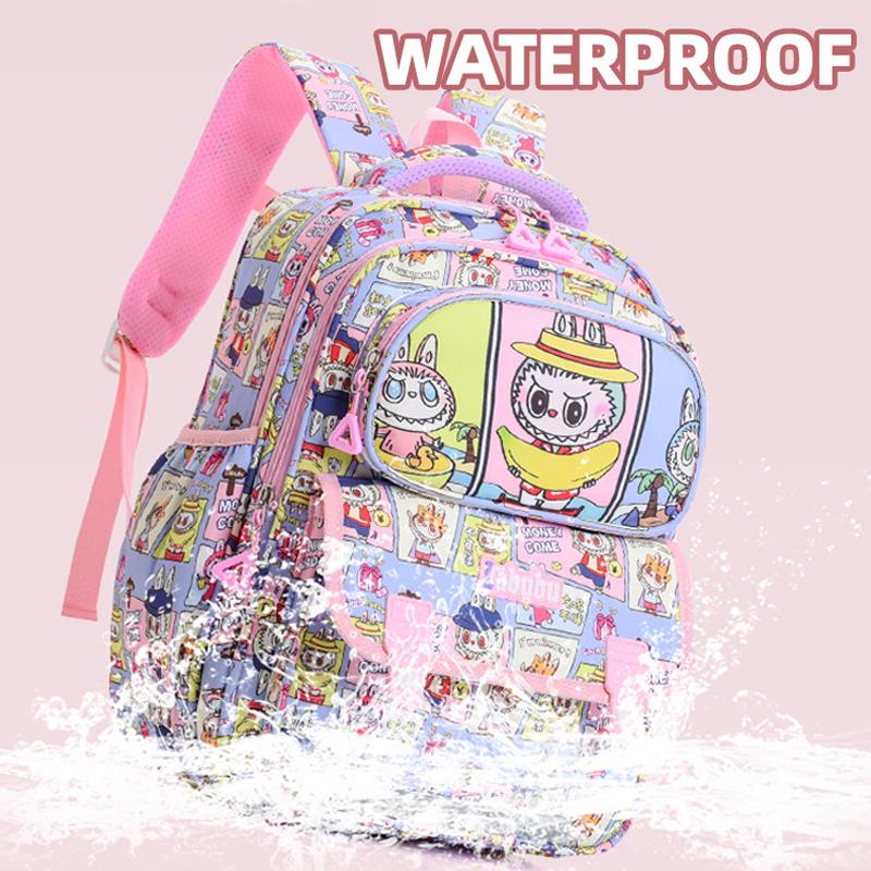 SCIONE New Cute Children's Backpack Cartoon Printed LABUBU Children's Lightweight Waterproof and Wear-resistant Backpack