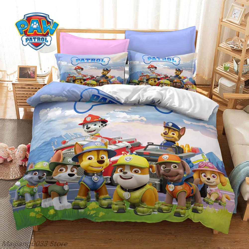 Paw Patrol Bedding Set 3Pcs Duvet Cover Chase Marshall Skye Rubble Rocky Zuma Everest Ryder Kids Boys Girls Gift