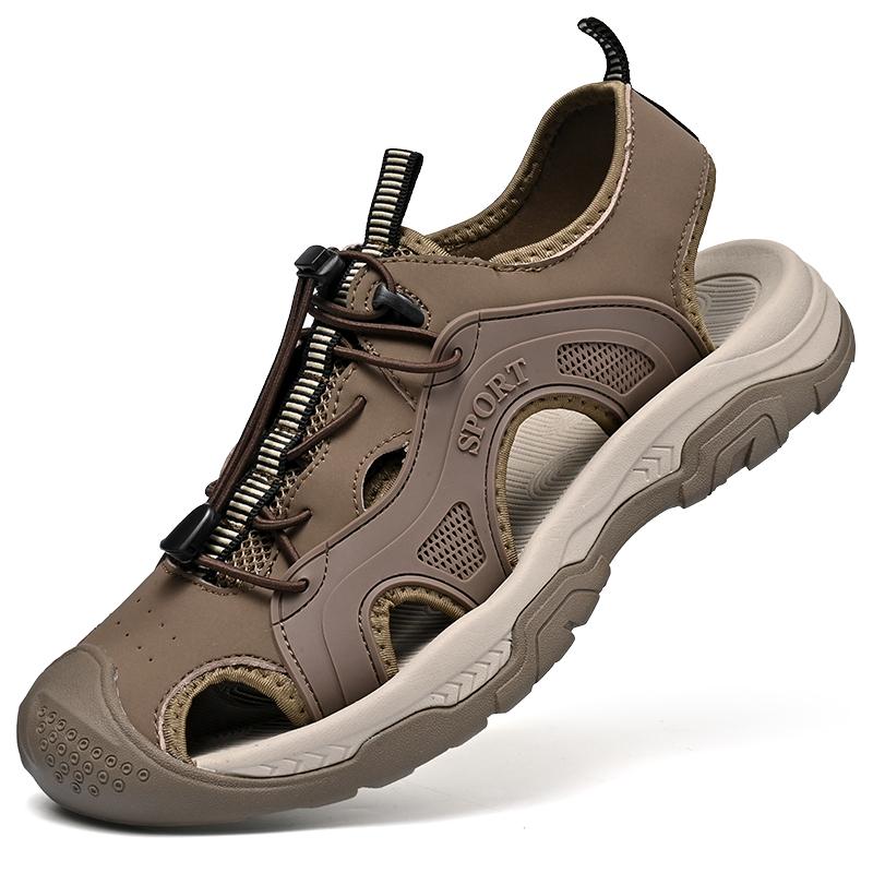 

Мода Новый Тренд Мужские Сандалии с Защитой Пальцев Ручной Работы Кожаные Летние Плоские Модные Мужские Подходящие Пляжные Туфли Нескользящие Прогулочные Сандалии 45 коричневый