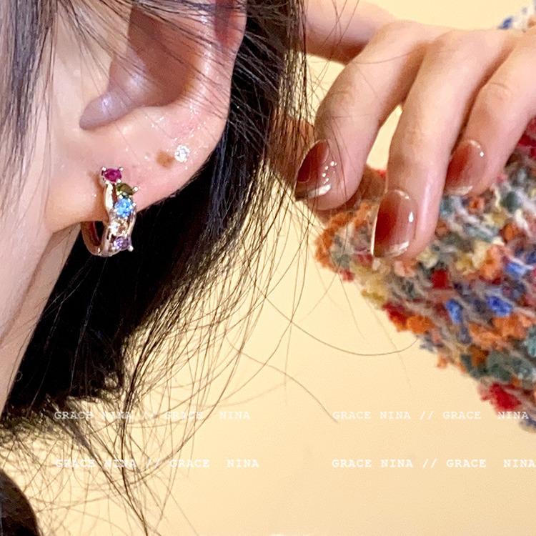 Millennium Spicy Girl Colorful Zirconia Exquisite Stud & Hoop Earrings 2024 - Stylish Women's High-End Feel