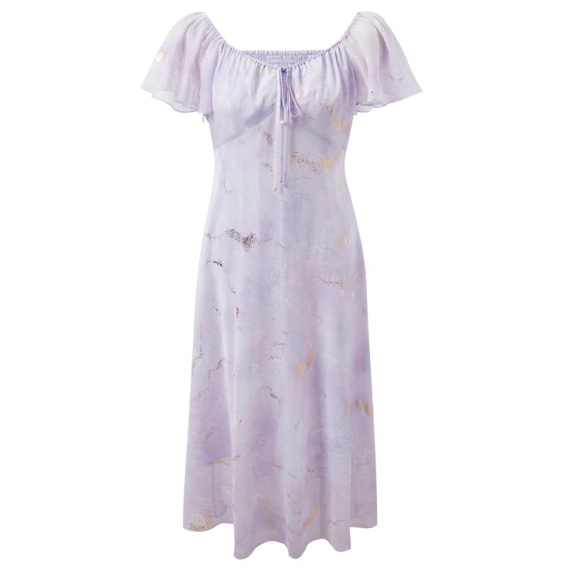 Sancai New Chinese Style Gold Stamped A-line Maxi Dress M