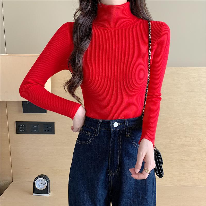 26/5000 Autumn and Winter High-neck Sweater, Women's Slimming Short Thickened Pullover Top, Stylish Long-sleeved Knitted Base Layer