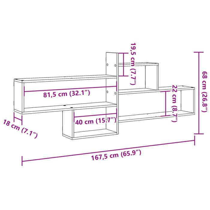 VidaXL Étagère murale sonoma gris 167,5x18x68 cm bois ingénierie 853322