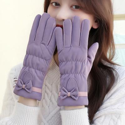 Women's Thermal Gloves Thickened and Velvet Cycling Bow Tie Touch Screen