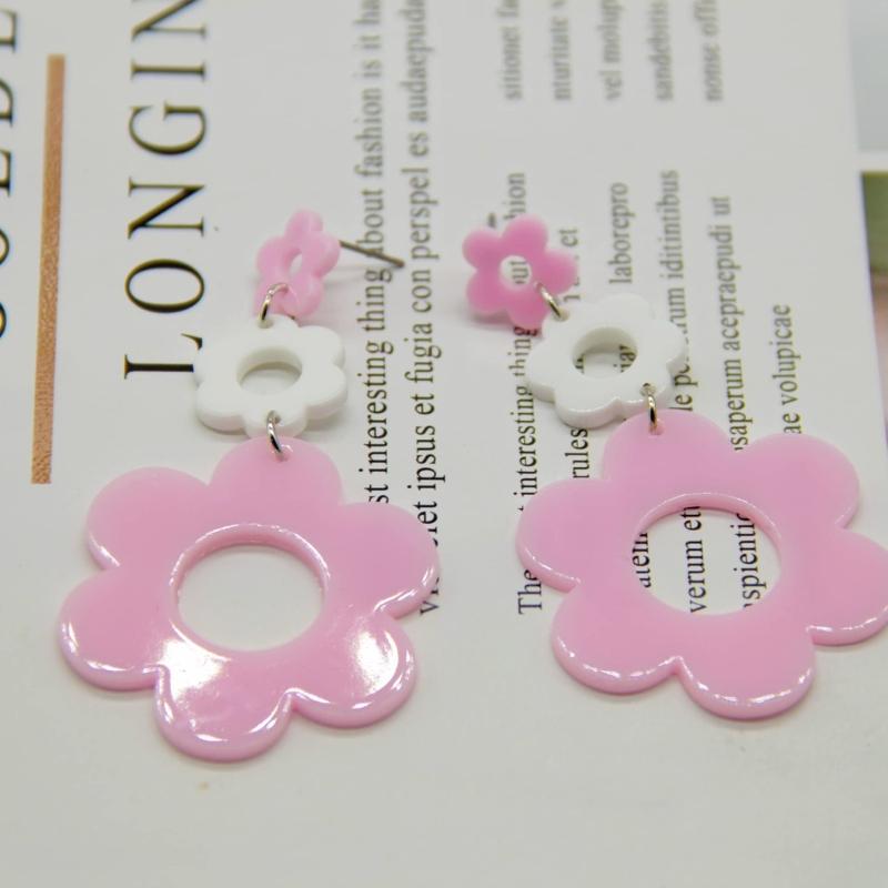 Statement Flower Earrings for Women Comfortable Acrylic Designs Portable Decoration for Bohemian and Retro Styles