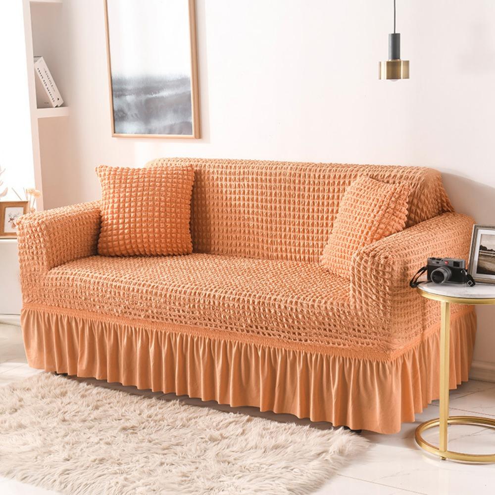 Lace Trim Sofa Protector Cover Solid Color Full Coverage Fabric Sofa Cover for All Seasons