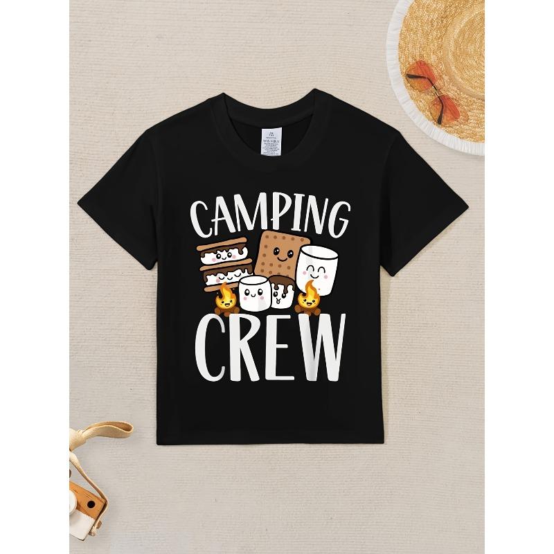 European sizes Boys & Girls Kids Smore Campfire T-Shirt - Cute Marshmallow & Graham Crackers Print with CAMP FIRE Lettering