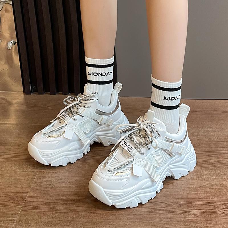 Women's Thick Sole Sneakers 2024 Spring Autumn New Style Women Fashion Casual Flats Outdoor Fitness Black Sports Shoes Summer