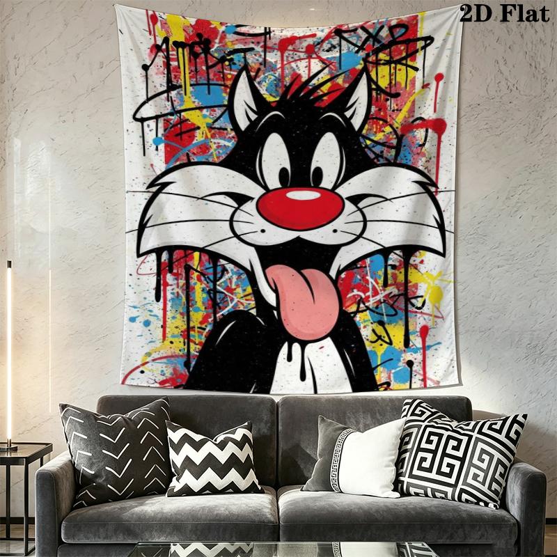 Sylvester the Cat Wall Tapestry Aesthetic Wall Hanging Printed Fabric Blanket Decorative Tapestries for Bedroom Living Room Home Decor