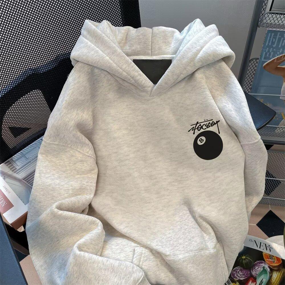Felpa con cappuccio stampata biliardo 8 nera uomo velluto marca marea nazionale coppia autunno inverno larga ins cappotto pesante