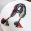 Retro Pleated Color Matching Gradual Change Scarf Soft Versatile Slender Silk Scarf Women'S Warm Neck Scarf Shawl