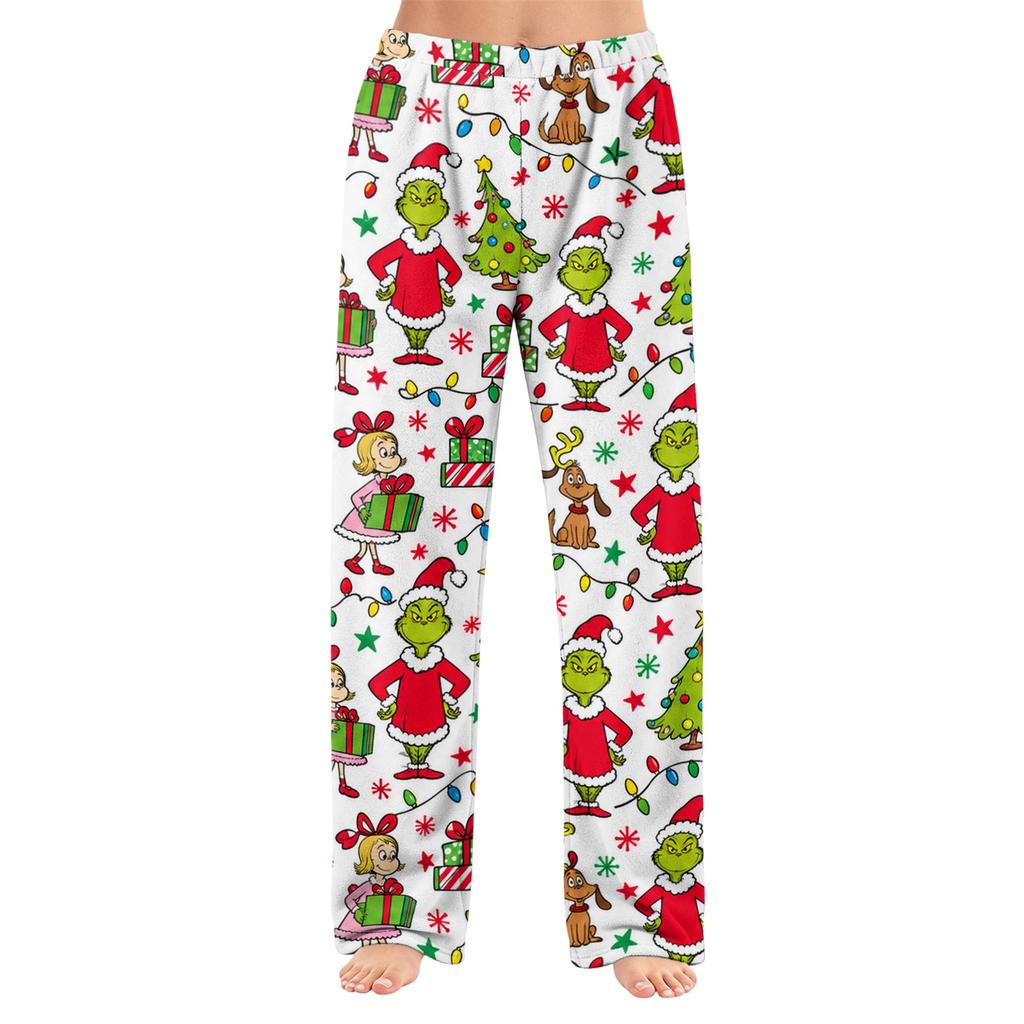 Women's Christmas Print Flannel Pajama Pants Loose Fit Sleep Bottoms for Holiday Lounging