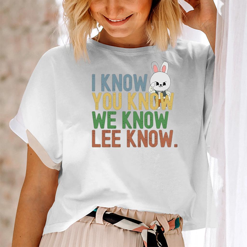 I Know You Know Lee Know Stray Kids Damen-Shirt mit Rundhalsausschnitt, kurzärmelig, lustiges Skzoo Leebit Stray Kids Merch Kpop-Shirt