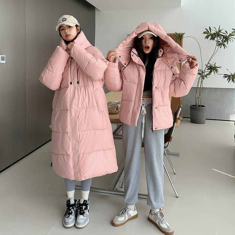 New Loose Hooded Cotton-padded Jacket Women's Extended Over-the-knee Bread Coat In Winter.