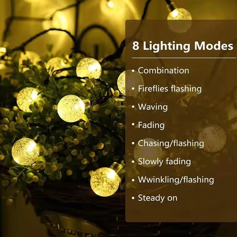 Solar Crystal Globe LED String Lights, 8 Modes Fairy Garland, 20/50/100 LED Solar Powered Light for Garden Christmas Party Outdoor Decor