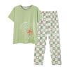 Plaid Cartoon Pajamas Women's Summer Vitality Girl Round Neck Short-sleeved Trousers Suit Casual Can Be Worn Outside Loungewear