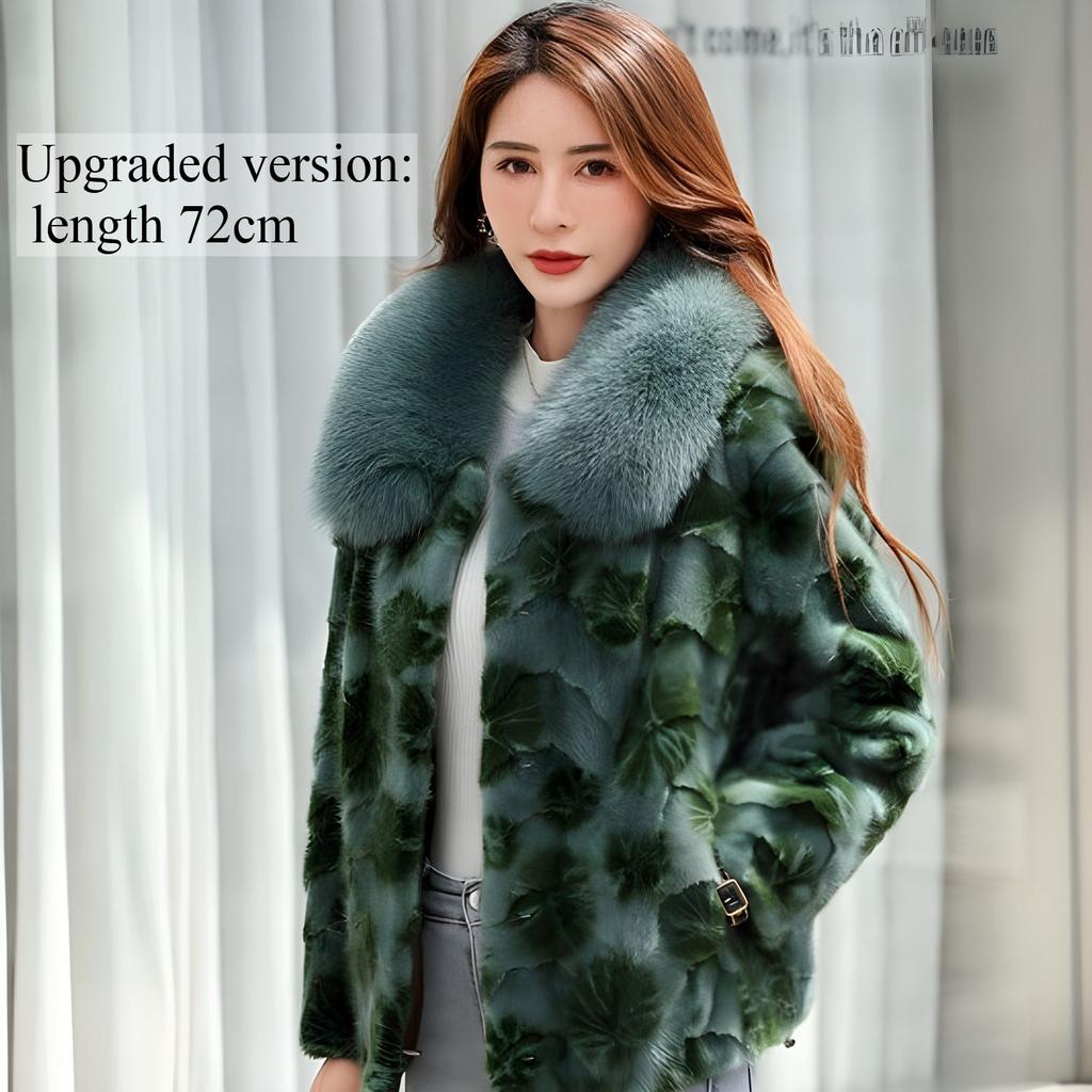 New 100% Mink Fur Coat for Women Short Style Fox Fur Collar Large Size Fur Coat for Women Send Mom and Wife Gift