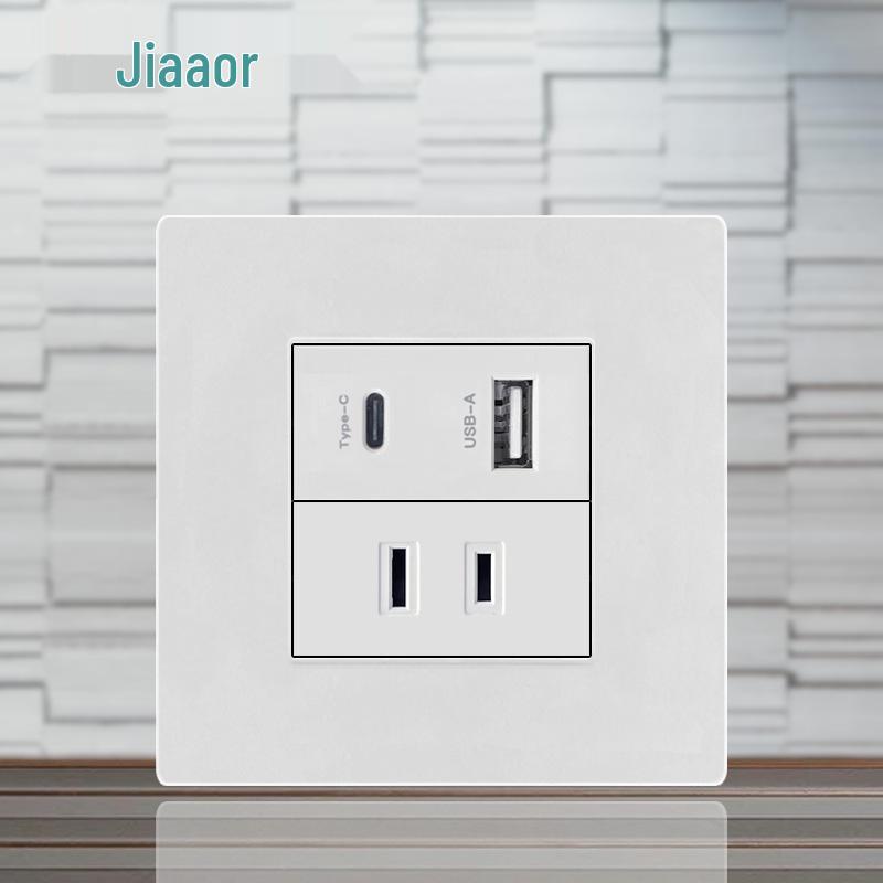 86 Typ Amerikanischer Standard Schalter- und Steckdosenpanel mit Doppel-USB & Typ-C, 3-Loch-Stecker für Japan & Taiwan, Unterputzmontage