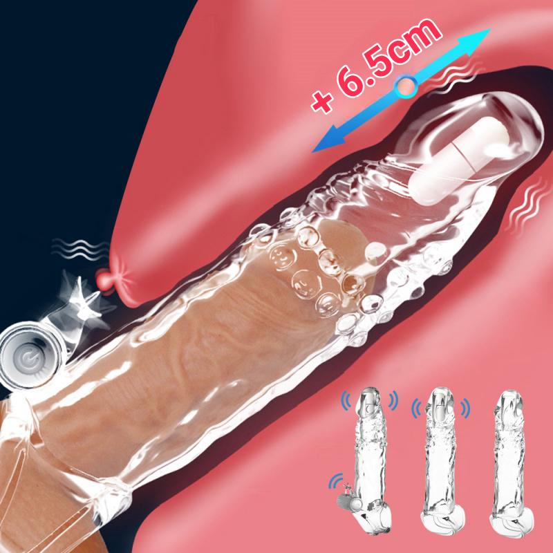MELEON Reusable Condom Penis Extension Sleeve Delay Ejaculation Cock Cover Penis Extender Vibrator Sex Toys For Men Adults Products