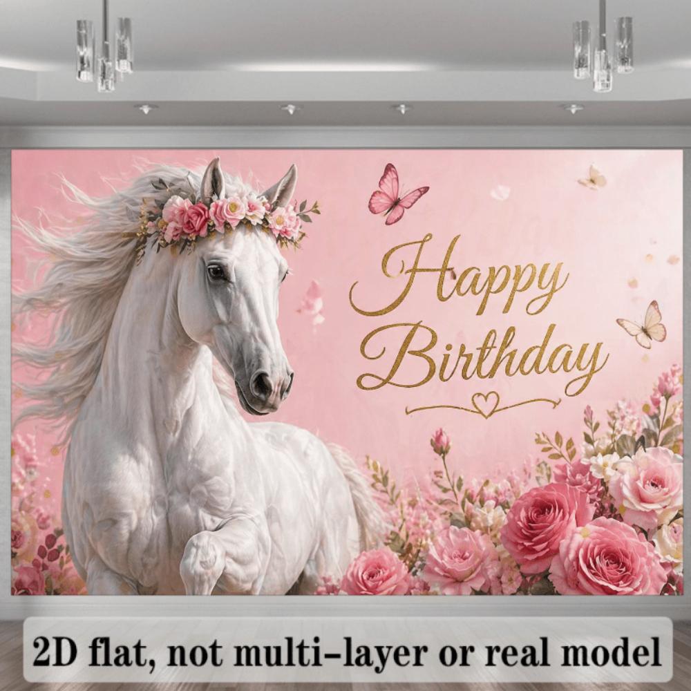 1pc Floral Horse Birthday Backdrop Banner Suitable for Birthday Celebration Holiday Celebration Cake Table Decoration