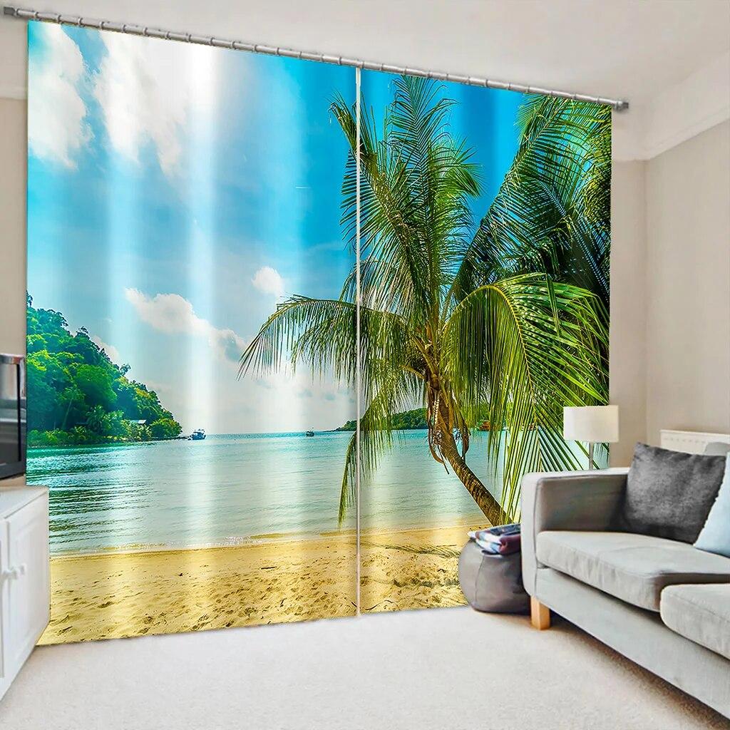 3D Digital Printing Window Curtains, Tree Scenery Playing Dolphin, Bedroom, Living Room, 2 Panels, Free Shipping