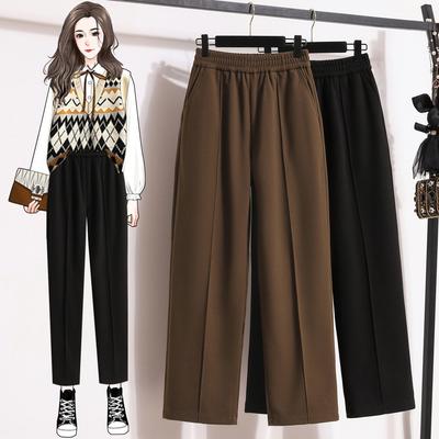 DIMANAF 2025 Plus Size Long Pants Winter Women Elastic Waist Loose Vintage Loose Casual Basic Solid Trousers Pants