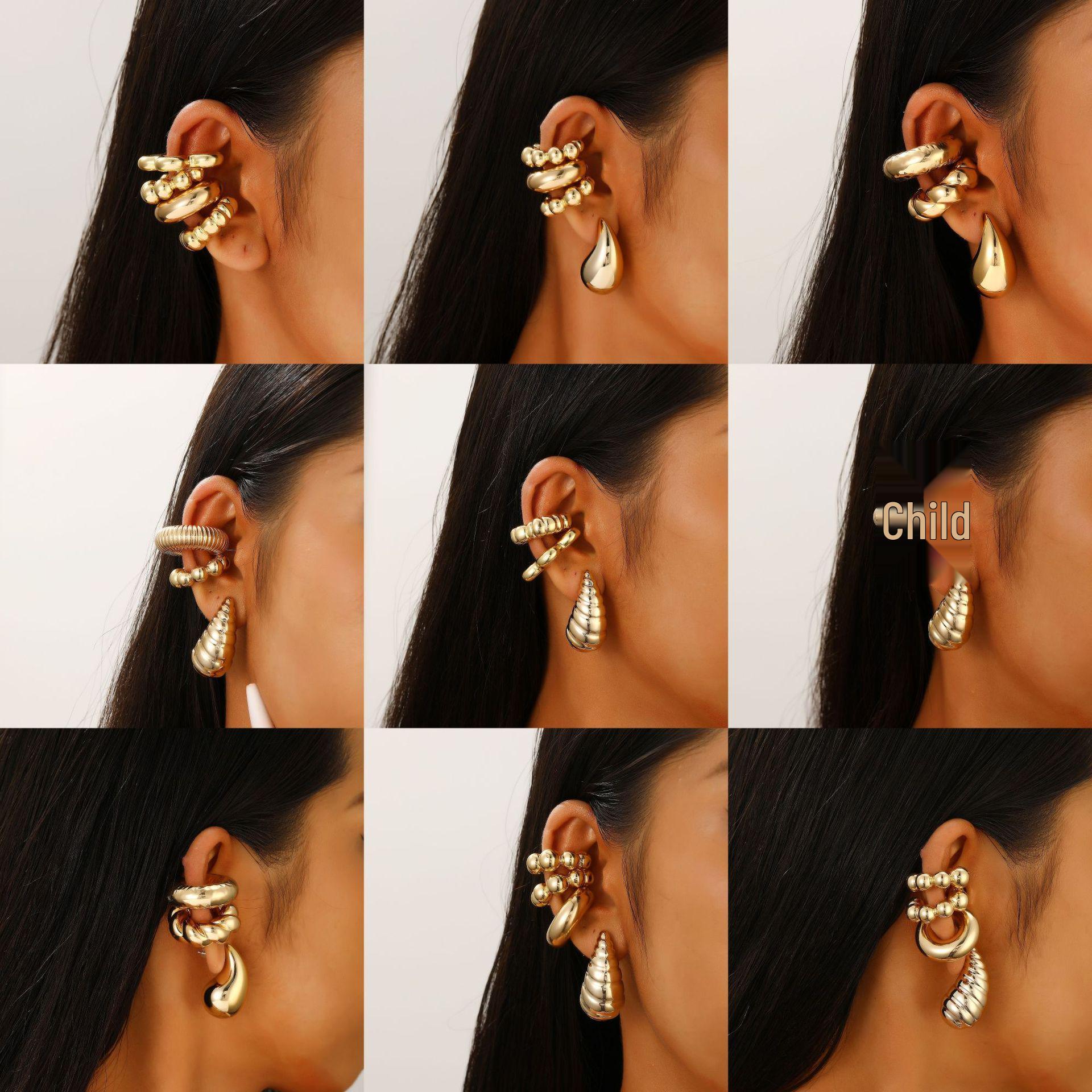 

European & American Style Water Drop Earrings Set: Retro, Unique, Fashionable Ear Clips for Women