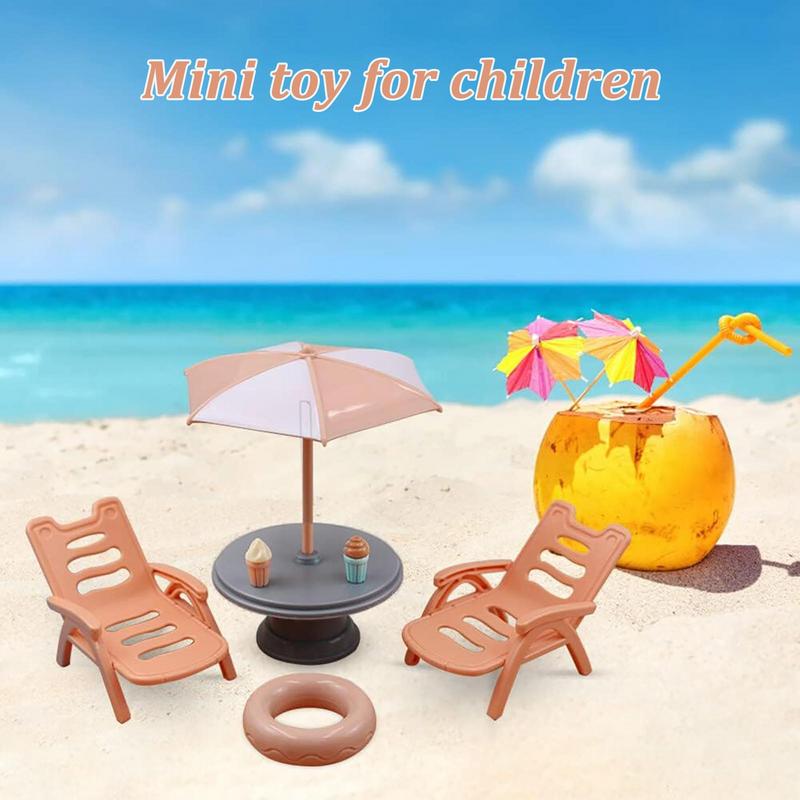 Akcesoria Plażowe do Domku dla Lalek Miniaturowe Dekoracje Kreatywny Parasol Plażowy Krzesło Akcesoria do Domku dla Lalek Piękne Biurko