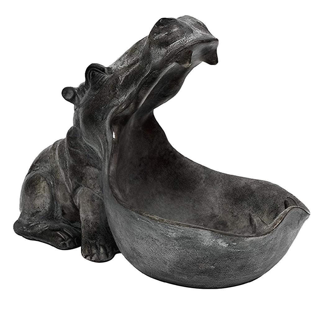 Boono Hippo Figurine Funny Goods Figurine Interior Stylish Accessory Case Hippo Statue Present Size Iron (Small Gray)