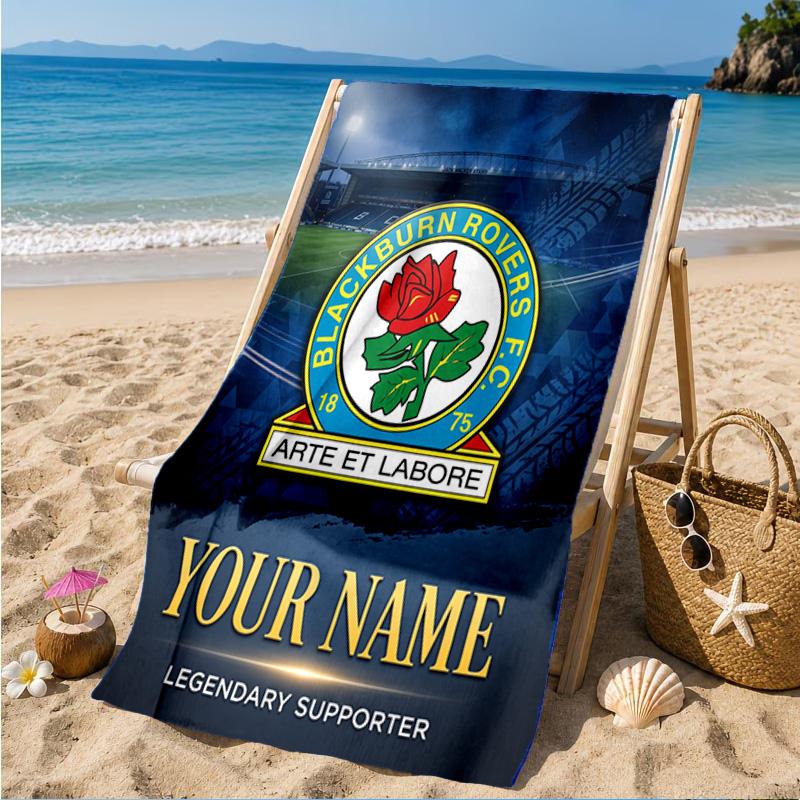 Custom Name Blackburn Rovers Crest Personalized Microfiber Beach Towel, Quick-Dry, Ideal for Summer Travel, Beach Essential, Swimming