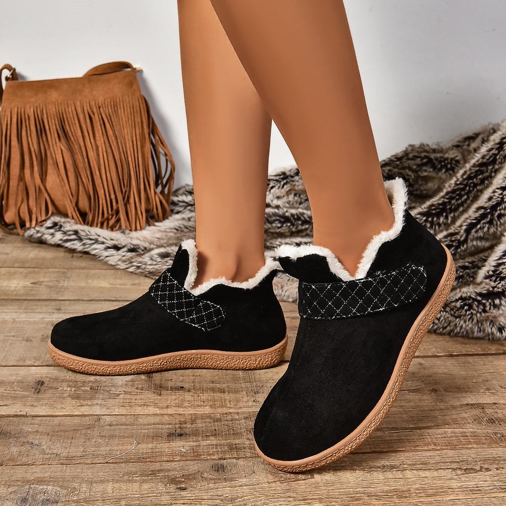 Comemore Flat Warm Padded Snow Boots Winter New Solid Color Round Head Cotton Shoes for Women Suede Casual Plus Velvet Botines