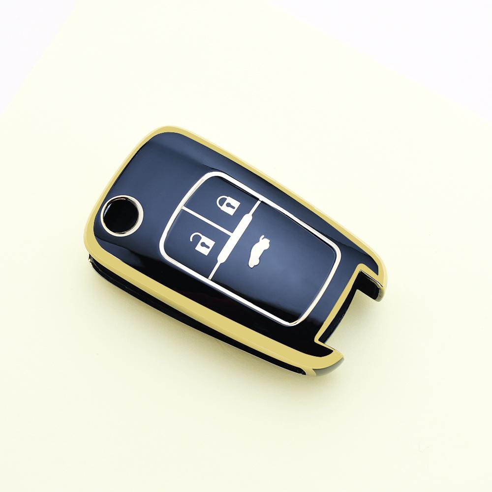 Gold Edge Tpu Car Key Case Cover Keyless Shell Fob Bag For Chevy Equinox Malibu Sonic Gmc Terrai Chevrolet Impala Camaro Cruze
