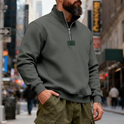 Herren Winter Fleece gefüttert Halbzip Sweatshirt Lässig Einfarbig Stehkragen Pullover Top mit