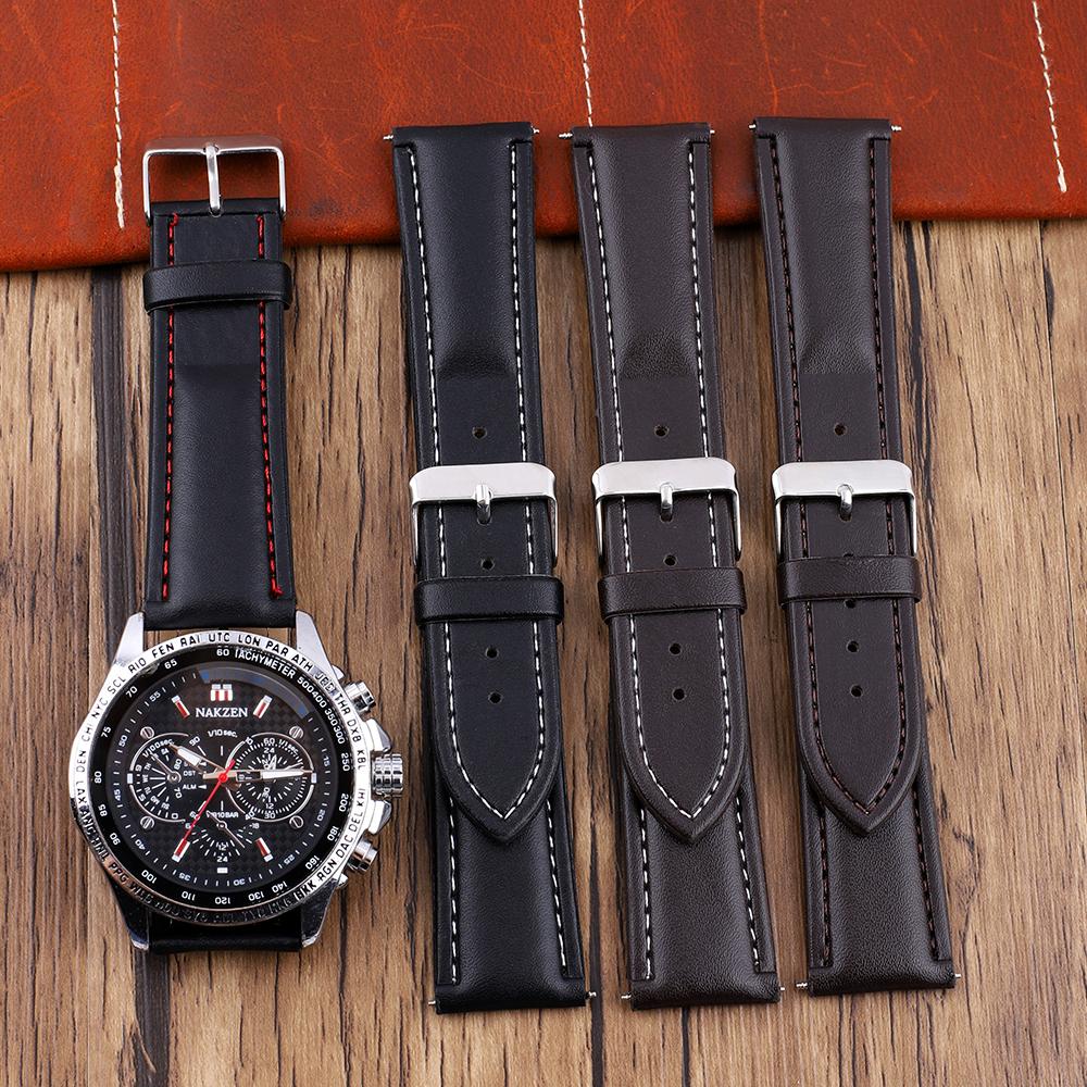 Leather Bracelet Watchband 22mm Handmade Stitching Quick Release Watch Straps Replacement Wrist Belt Accessories Black Coffee
