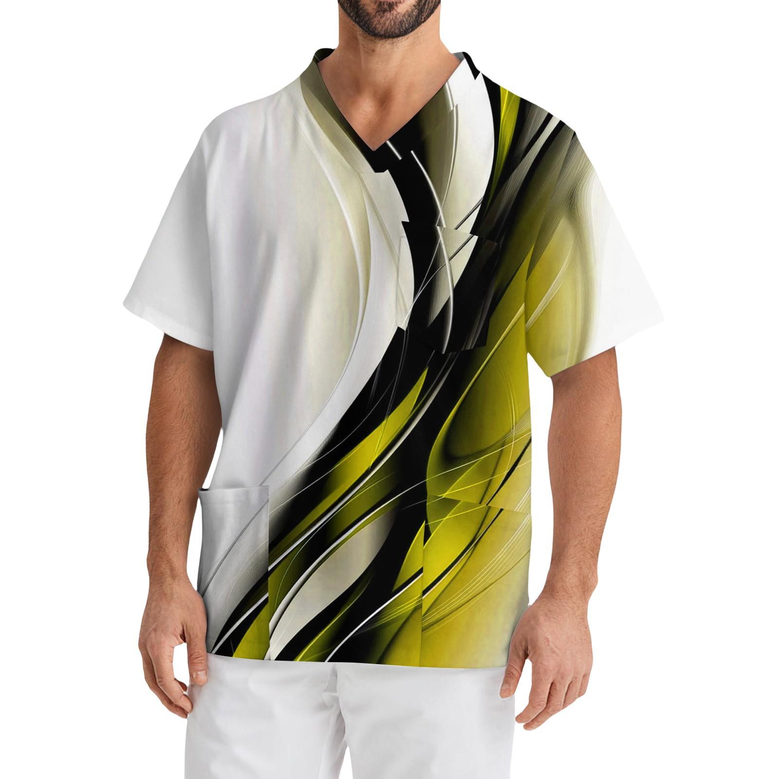 

Мужской повседневный топ с коротким рукавом, V-образным вырезом и принтом, с накладным карманом спереди XL жёлтый