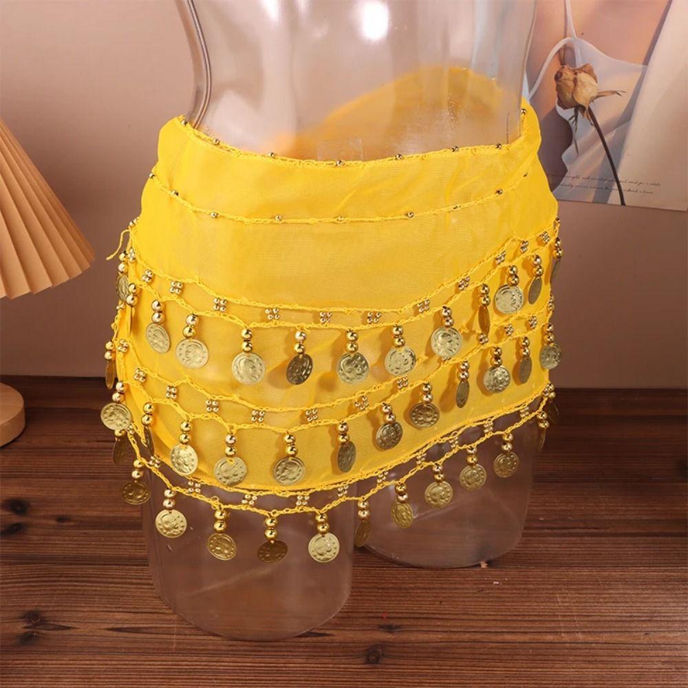 Three Layers Bellydance Waist Chain Gold Color Coins Hip Scarf Wrap  Female Accessories