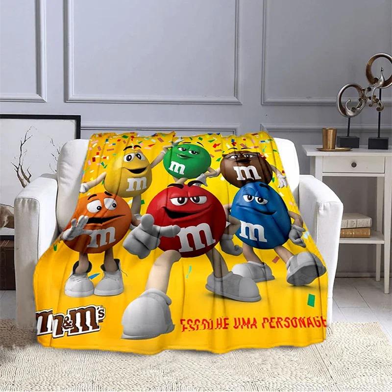 M&M Bohnen Schokolade Cartoon Aufdruck Plüschdecke, Modisch, Warm, Wandern, Zuhause, Sofa, Bettwäsche, Kinderbettdecke Geschenk