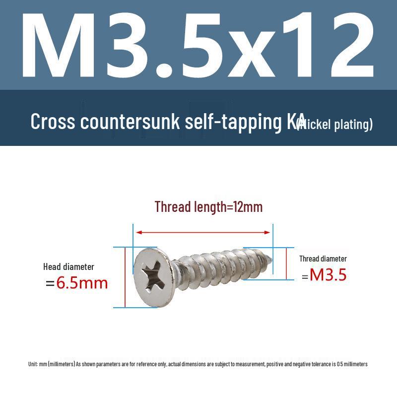 YiguYigu Nickel-Plated Phillips Flat Head Self-Tapping Screws M1-M5, Carbon Steel