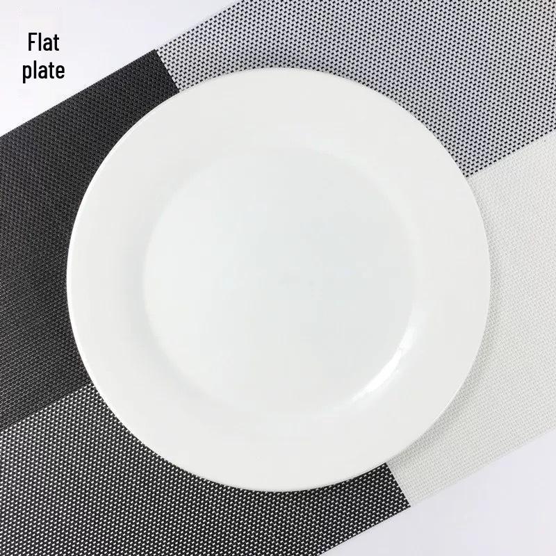 Piatto Rotondo in Ceramica Bianca Pura con Bordo Spesso per Cibo Occidentale e Saltati in Padella