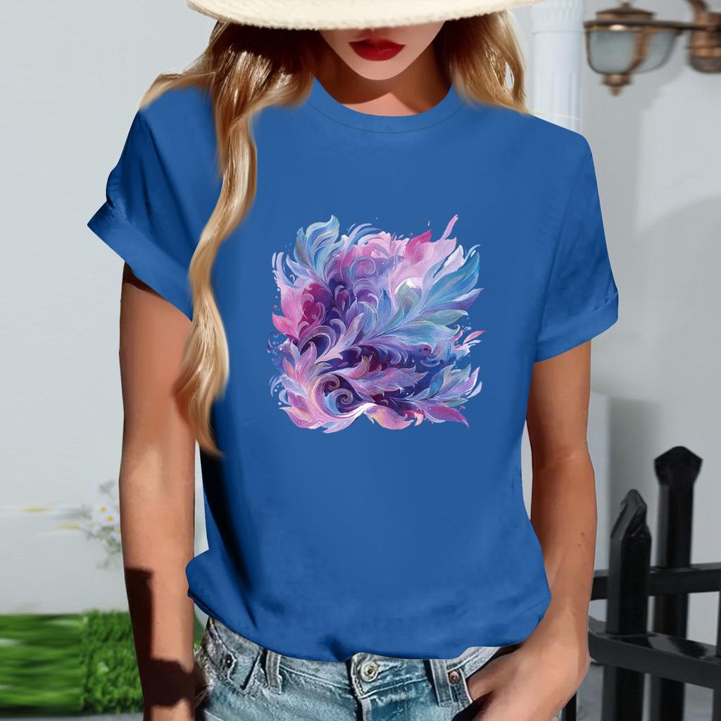 Damernas Mode Rundhalsad Casual Retrotryck Kortärmad T-shirt Topp