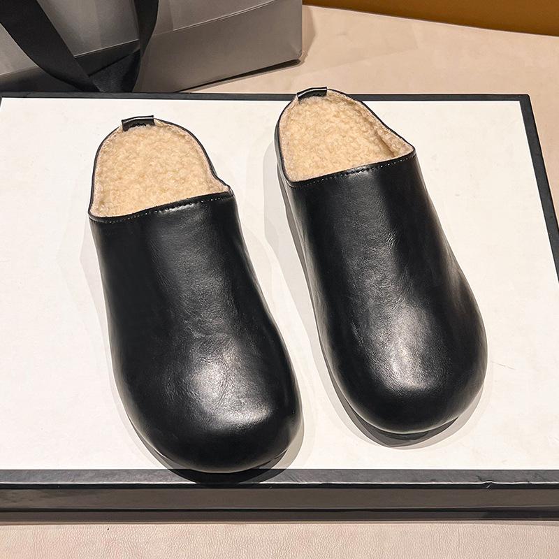 Autumn and winter platform slippers, one pedal, versatile bag head and half slippers, women's shoes wear velvet Boken shoes