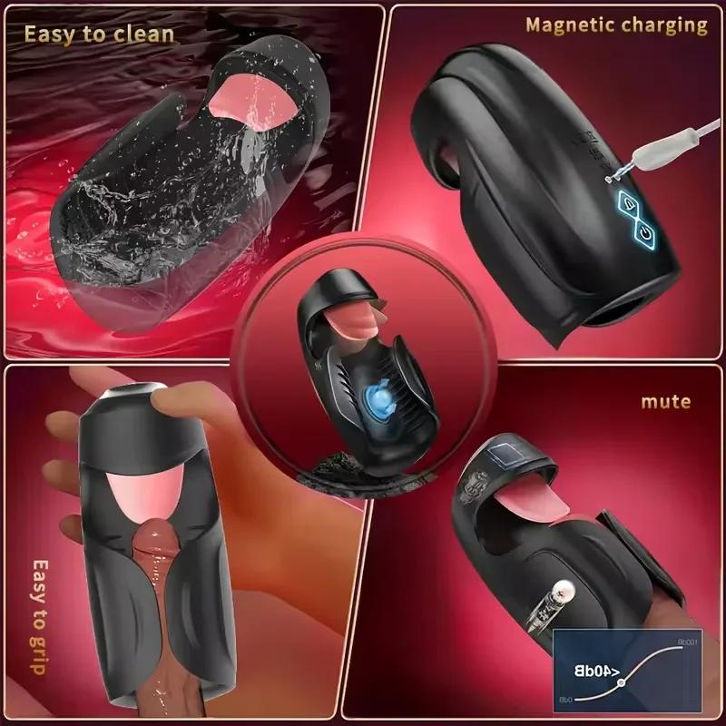 Men Penis Delay Trainer Male Masturbator Tongue Licking Glans Stimulater Delay Exerciser Vibrator Sex Toy for Men Adult Goods