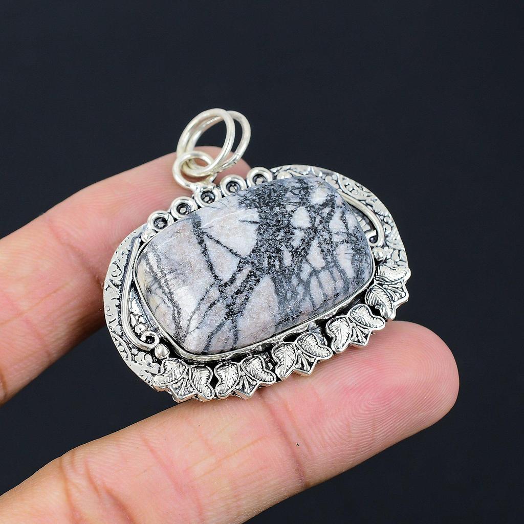 Natural Spider Web Jasper Gemstone Jewelry 925 Sterling Silver Pendant For Girls